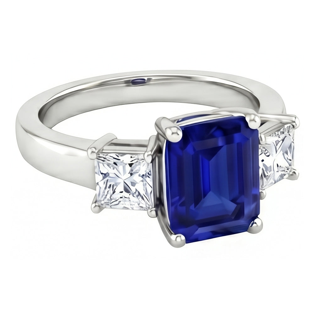 3.05 ct. Smaragd-Ceylon-Ring mit Saphir und Aus der Erde Abgebauter Natürlicher Diamanten mit drei Steinen