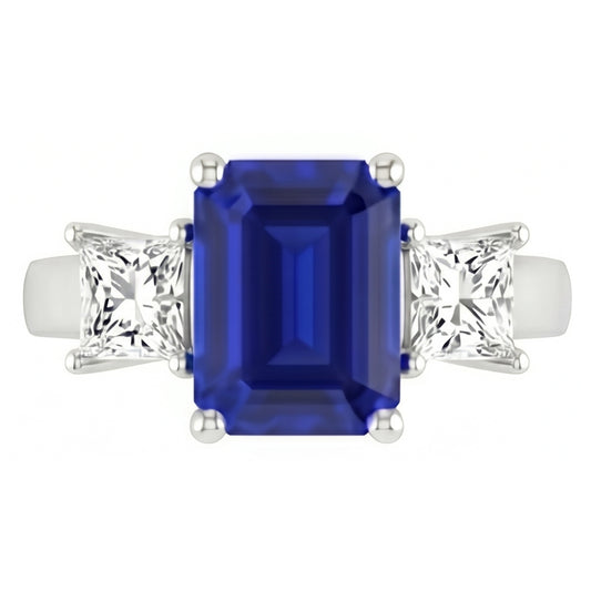 3.05 ct. Smaragd-Ceylon-Ring mit Saphir und Aus der Erde Abgebauter Natürlicher Diamanten mit drei Steinen