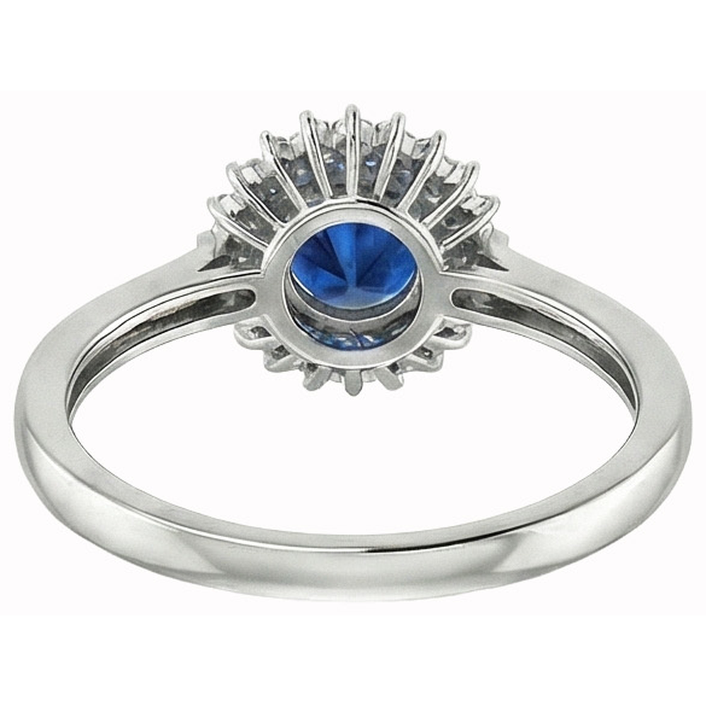 3.10 Kt Runder Ceylon Blauer Saphir & Aus der Erde Abgebauter Natürlicher Diamanten Ring WG 14K
