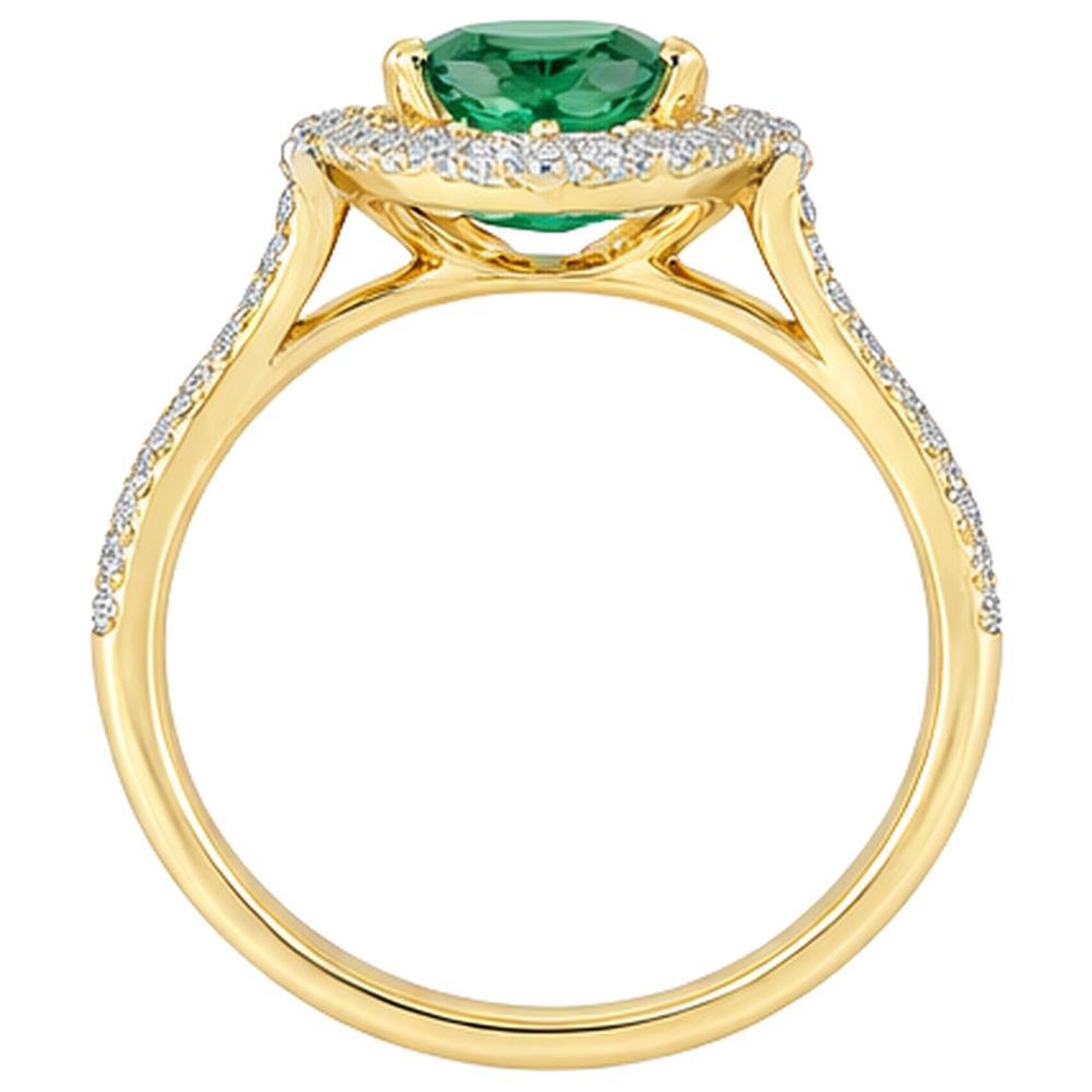 3.20 Karat Grün Smaragd Und Aus der Erde Abgebauter Natürlicher Diamanten Verlobungsring Gelbgold 14K