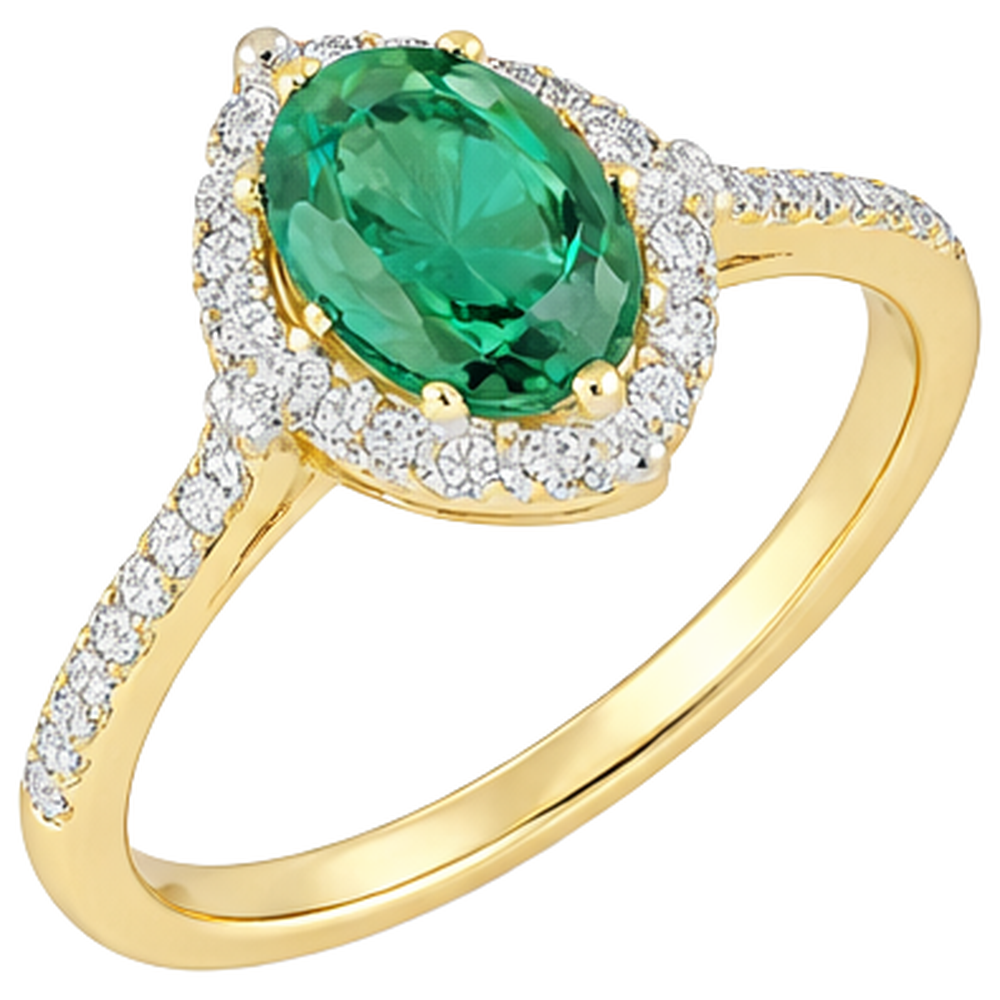3.20 Karat Grün Smaragd Und Aus der Erde Abgebauter Natürlicher Diamanten Verlobungsring Gelbgold 14K