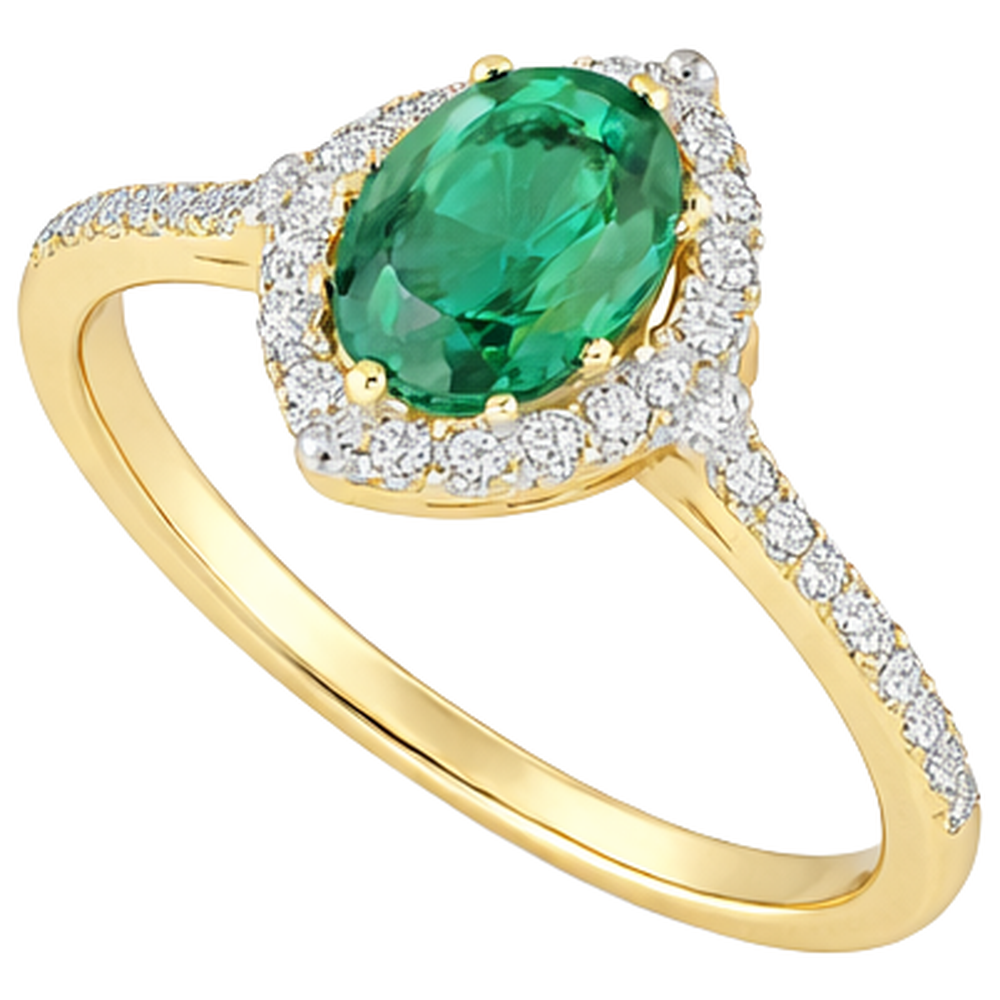 3.20 Karat Grün Smaragd Und Aus der Erde Abgebauter Natürlicher Diamanten Verlobungsring Gelbgold 14K