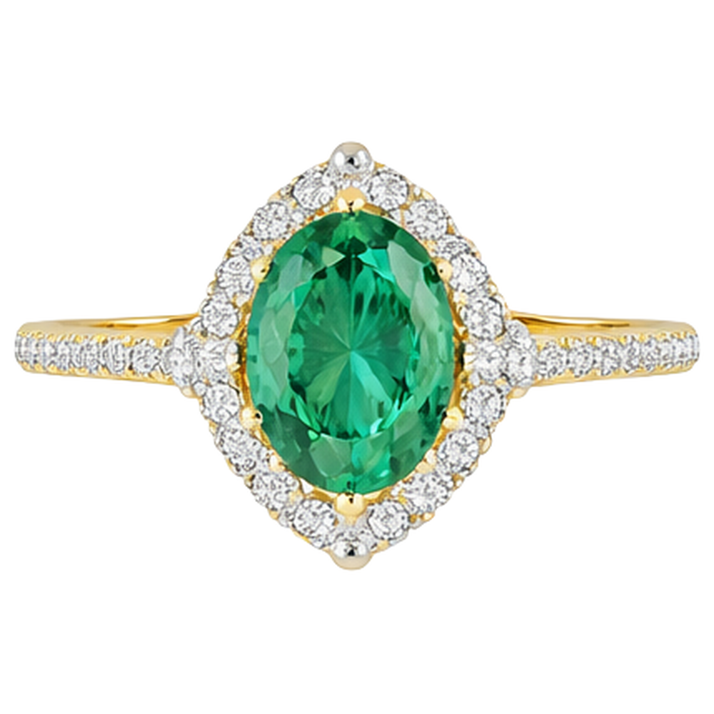 3.20 Karat Grün Smaragd Und Aus der Erde Abgebauter Natürlicher Diamanten Verlobungsring Gelbgold 14K