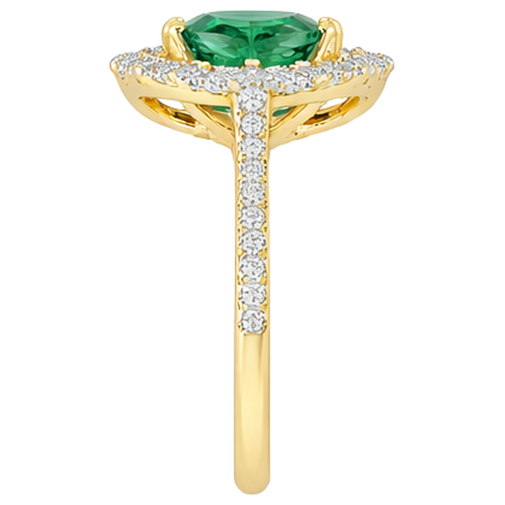 3.20 Karat Grün Smaragd Und Aus der Erde Abgebauter Natürlicher Diamanten Verlobungsring Gelbgold 14K