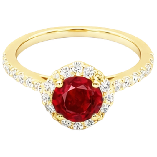 3.20 Karat Roter Rubin Mit Aus der Erde Abgebauter Natürlicher Diamanten Ring Gelbgold 14K