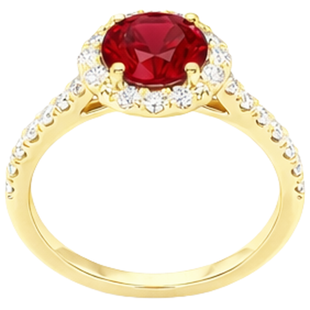 3.20 Karat Roter Rubin Mit Aus der Erde Abgebauter Natürlicher Diamanten Ring Gelbgold 14K