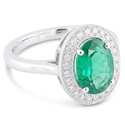 3.25 Karat Grüner Smaragd-Aus der Erde Abgebauter Natürlicher Diamant-Ring Weißgold 14K