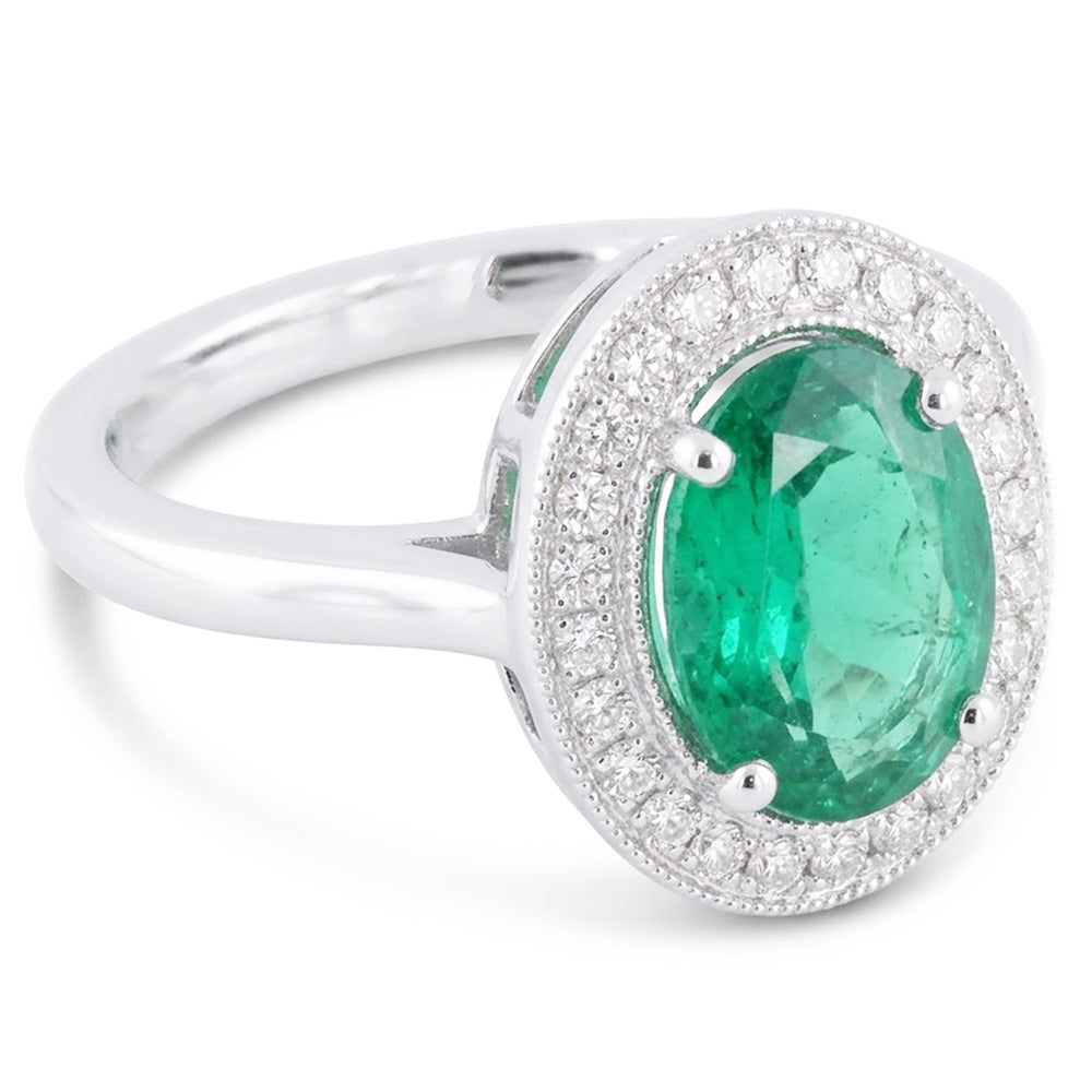 3.25 Karat Grüner Smaragd-Aus der Erde Abgebauter Natürlicher Diamant-Ring Weißgold 14K