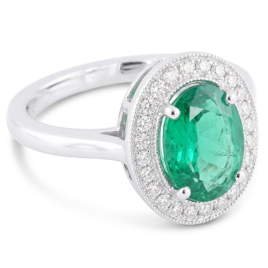 3.25 Karat Grüner Smaragd-Aus der Erde Abgebauter Natürlicher Diamant-Ring Weißgold 14K