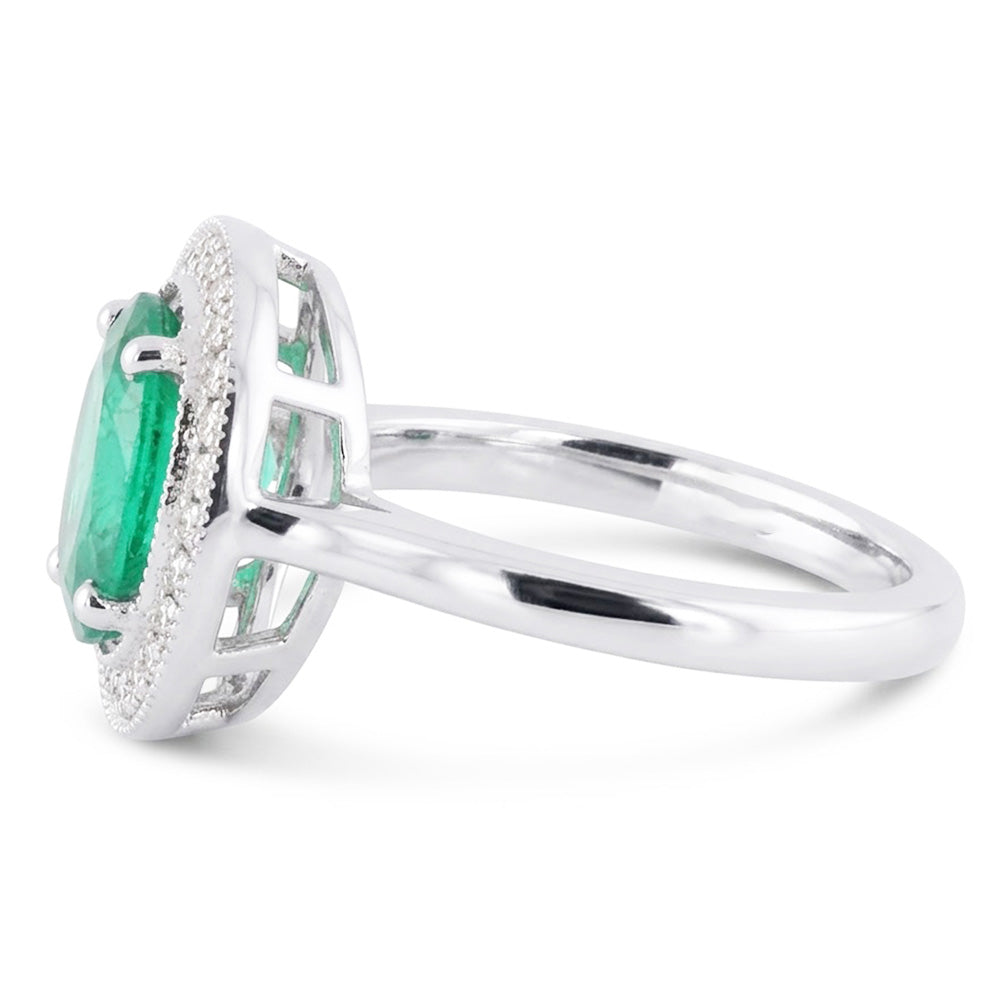 3.25 Karat Grüner Smaragd-Aus der Erde Abgebauter Natürlicher Diamant-Ring Weißgold 14K