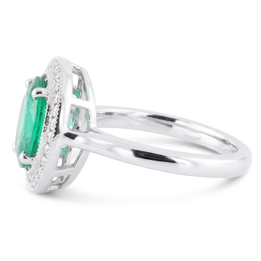 3.25 Karat Grüner Smaragd-Aus der Erde Abgebauter Natürlicher Diamant-Ring Weißgold 14K