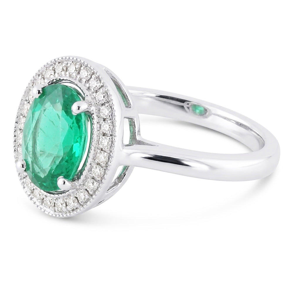 3.25 Karat Grüner Smaragd-Aus der Erde Abgebauter Natürlicher Diamant-Ring Weißgold 14K