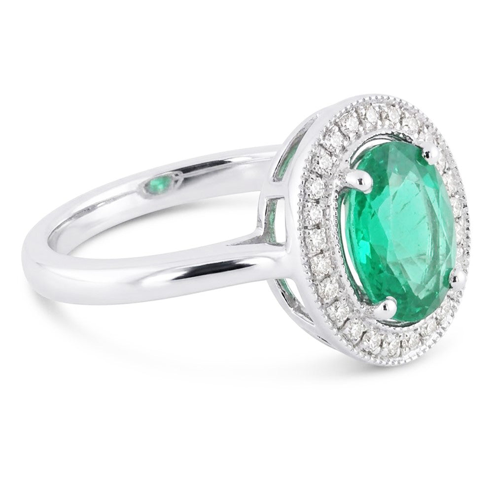 3.25 Karat Grüner Smaragd-Aus der Erde Abgebauter Natürlicher Diamant-Ring Weißgold 14K