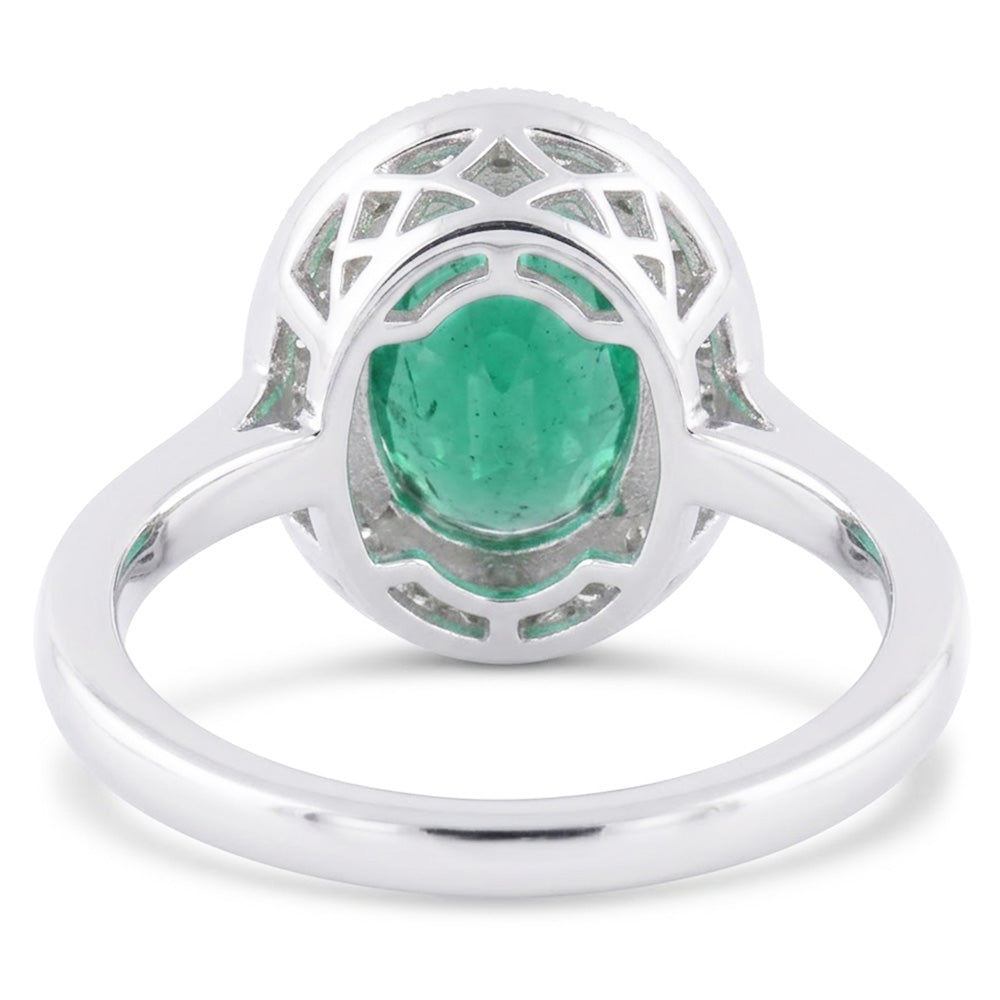 3.25 Karat Grüner Smaragd-Aus der Erde Abgebauter Natürlicher Diamant-Ring Weißgold 14K
