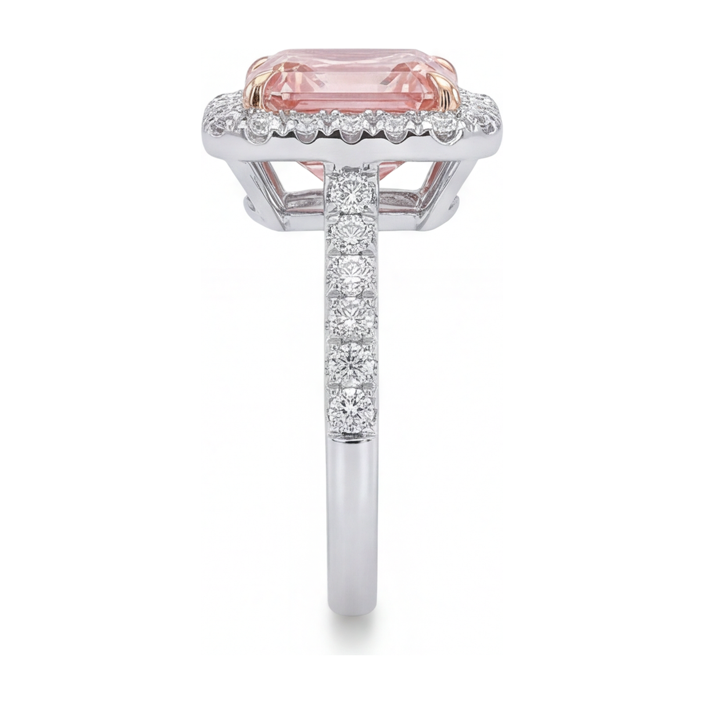 Damen-Verlobungsring mit rosa Diamant, 3,25 Karat, im Labor gezüchtet, Asscher Halo, 14 Karat Weißgold