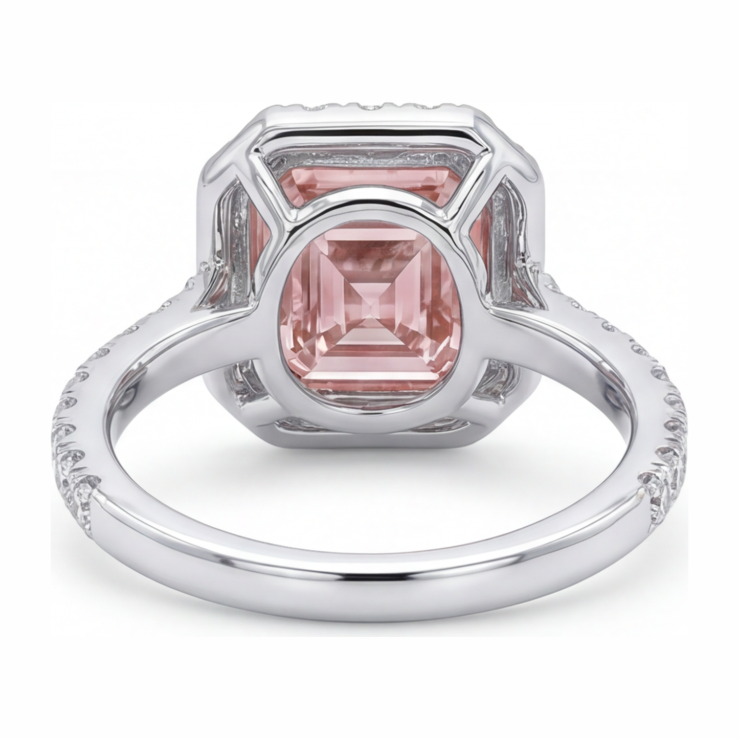 Damen-Verlobungsring mit rosa Diamant, 3,25 Karat, im Labor gezüchtet, Asscher Halo, 14 Karat Weißgold