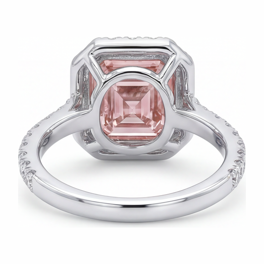 Damen-Verlobungsring mit rosa Diamant, 3,25 Karat, im Labor gezüchtet, Asscher Halo, 14 Karat Weißgold