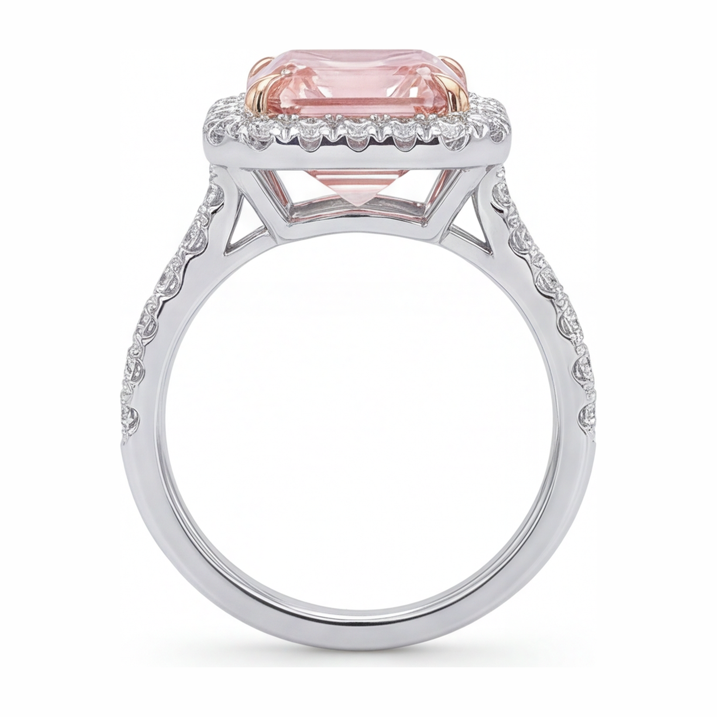 Damen-Verlobungsring mit rosa Diamant, 3,25 Karat, im Labor gezüchtet, Asscher Halo, 14 Karat Weißgold