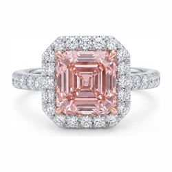 Damen-Verlobungsring mit rosa Diamant, 3,25 Karat, im Labor gezüchtet, Asscher Halo, 14 Karat Weißgold