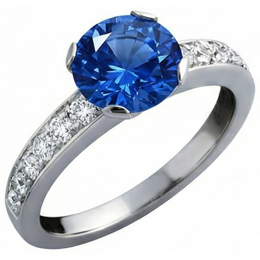 3.25 ct runder Sri Lanka Saphir Aus der Erde Abgebauter Natürlicher Diamanten Ring Gold 14K