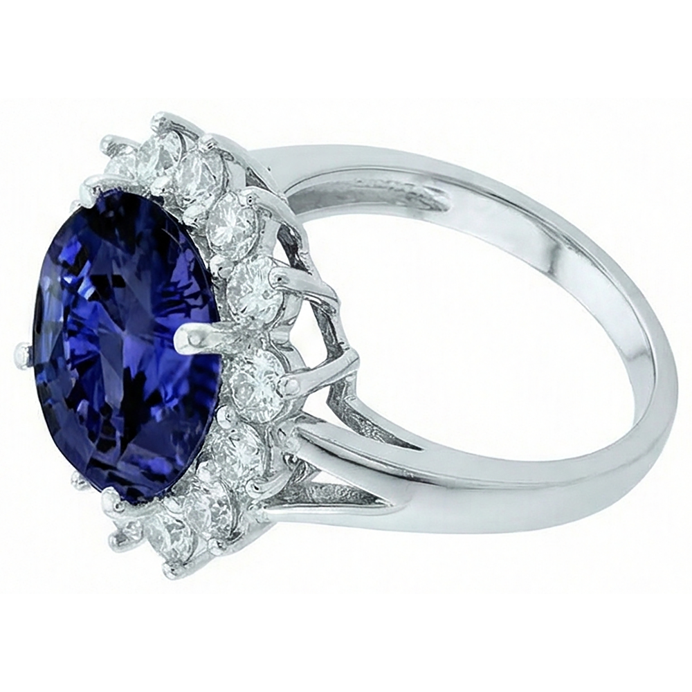 3.26 Karat Tansanit und runde Aus der Erde Abgebauter Natürlicher Diamanten Ring Weißgold 14K