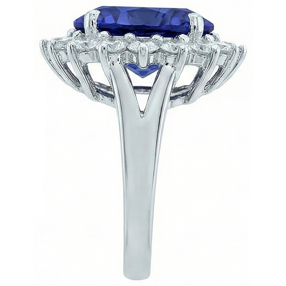 3.26 Karat Tansanit und runde Aus der Erde Abgebauter Natürlicher Diamanten Ring Weißgold 14K