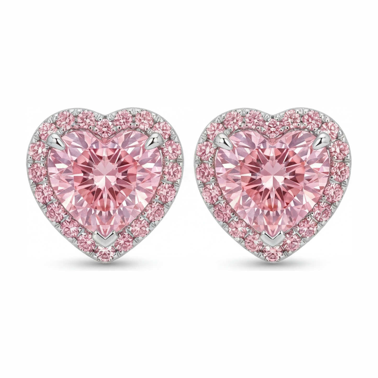 Rosa Diamant-Ohrringe 3,5 Karat im Labor gezüchtet Herz-Halo 14 Karat Weißgold
