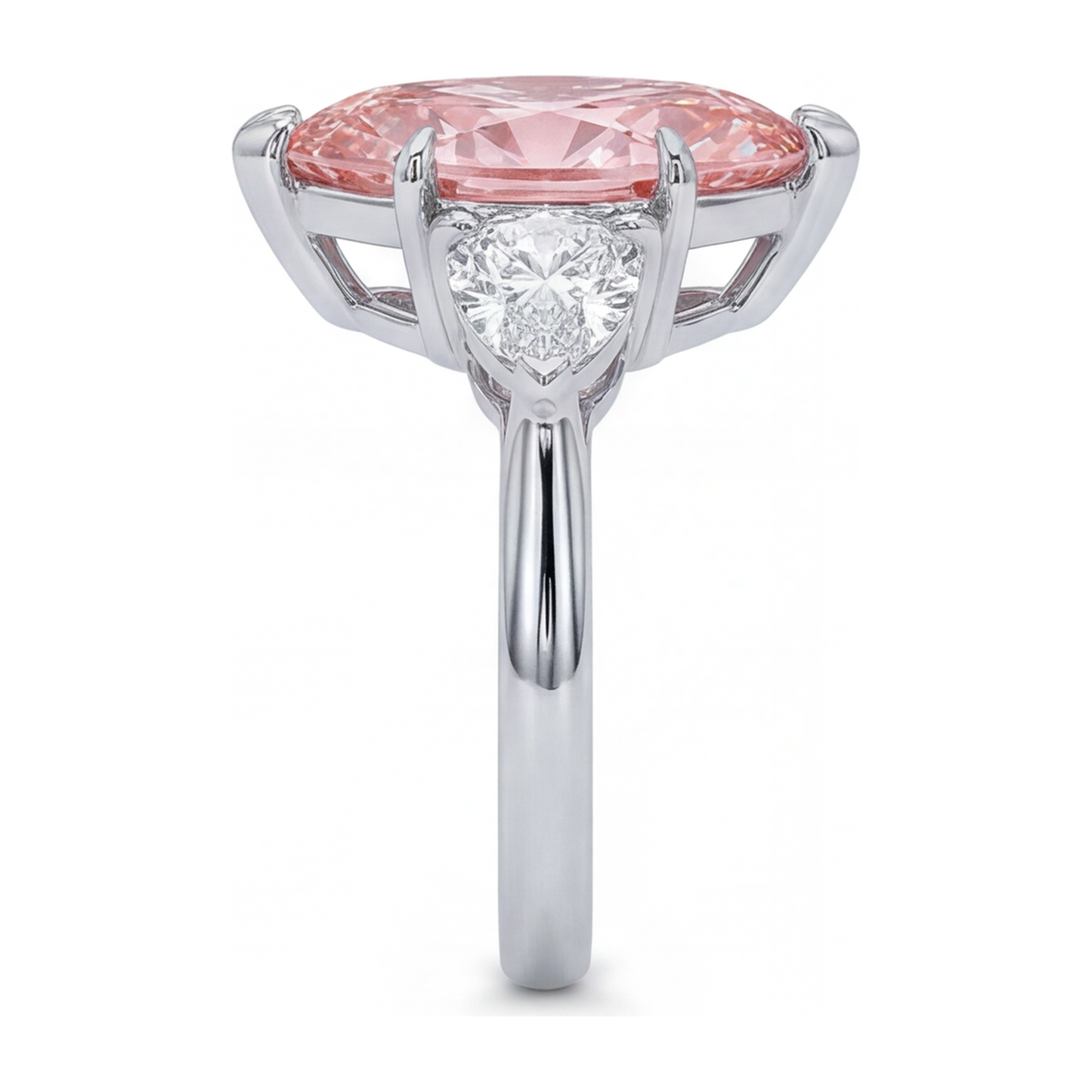 Drei-Stein-Ring mit im Labor gezüchtetem rosa Diamanten im Marquise-Schliff, 3,5 Karat, 14 Karat Weißgold