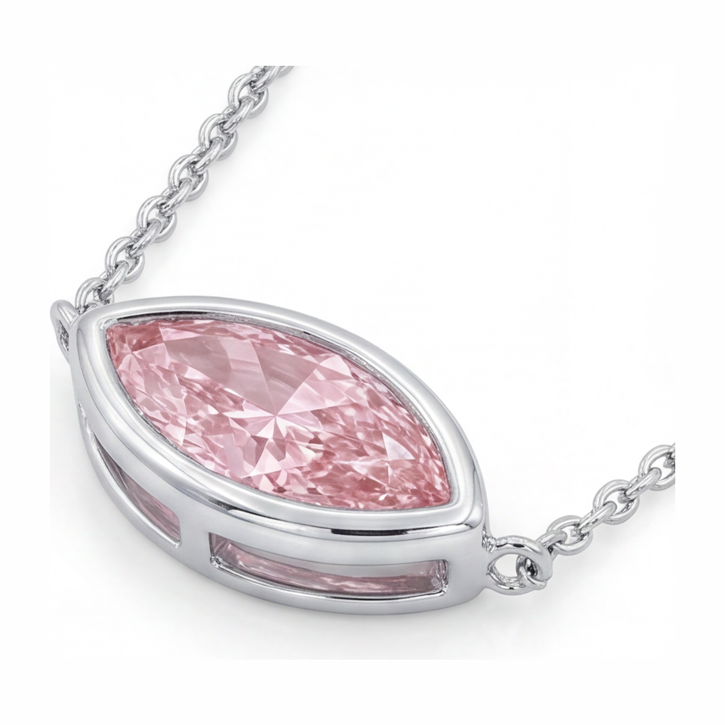 Halskette mit rosa Diamant, 3,5 Karat, im Labor gezüchtet, Marquise-Anhänger mit Lünette, 14 Karat Weißgold