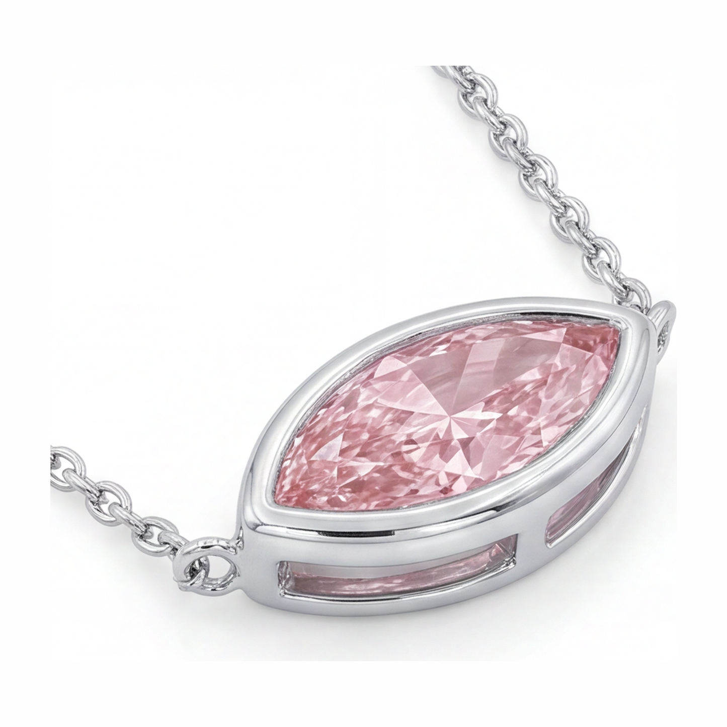Halskette mit rosa Diamant, 3,5 Karat, im Labor gezüchtet, Marquise-Anhänger mit Lünette, 14 Karat Weißgold