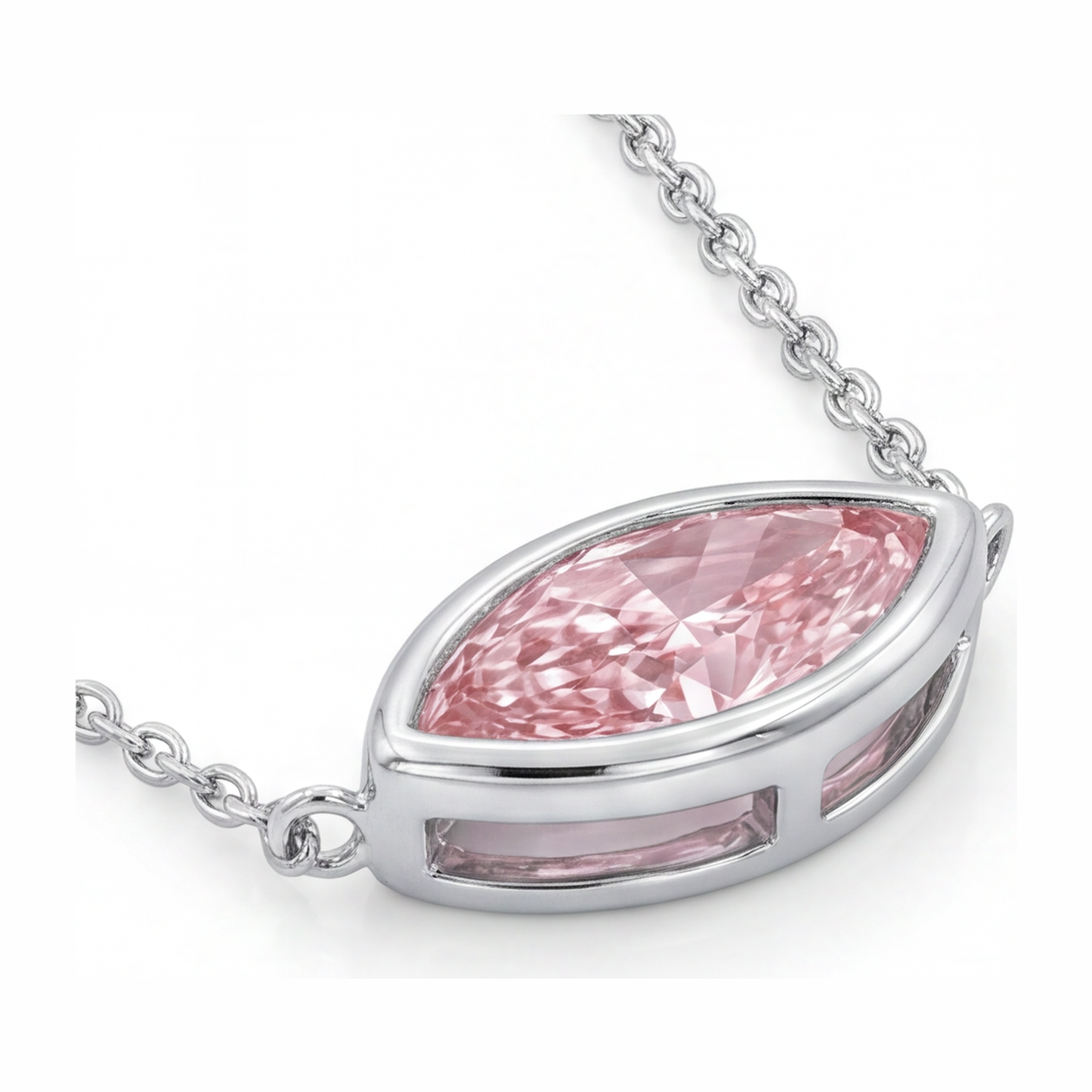 Halskette mit rosa Diamant, 3,5 Karat, im Labor gezüchtet, Marquise-Anhänger mit Lünette, 14 Karat Weißgold