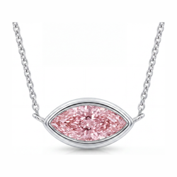 Halskette mit rosa Diamant, 3,5 Karat, im Labor gezüchtet, Marquise-Anhänger mit Lünette, 14 Karat Weißgold
