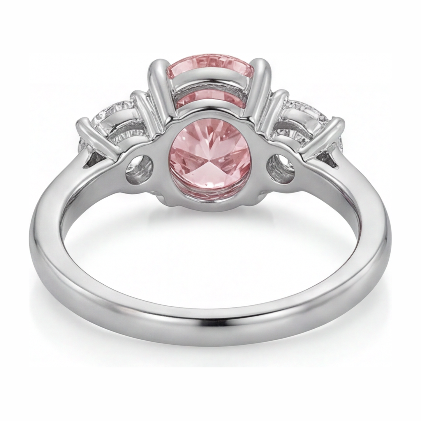 Im Labor gezüchteter rosa Diamant, 3,5 Karat, ovaler Dreistein-Ring, 14 Karat Weißgold