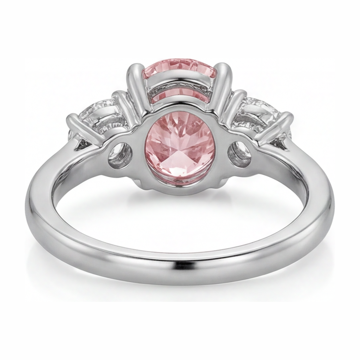 Im Labor gezüchteter rosa Diamant, 3,5 Karat, ovaler Dreistein-Ring, 14 Karat Weißgold