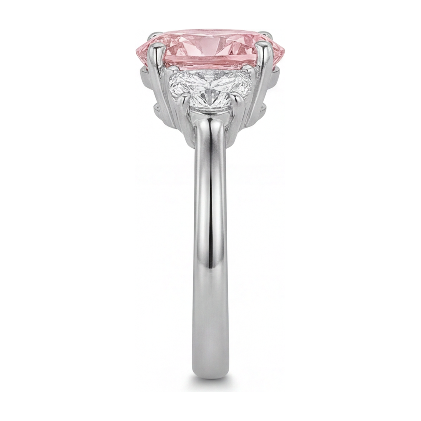 Im Labor gezüchteter rosa Diamant, 3,5 Karat, ovaler Dreistein-Ring, 14 Karat Weißgold