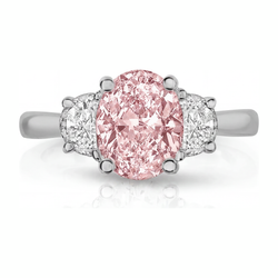 Im Labor gezüchteter rosa Diamant, 3,5 Karat, ovaler Dreistein-Ring, 14 Karat Weißgold