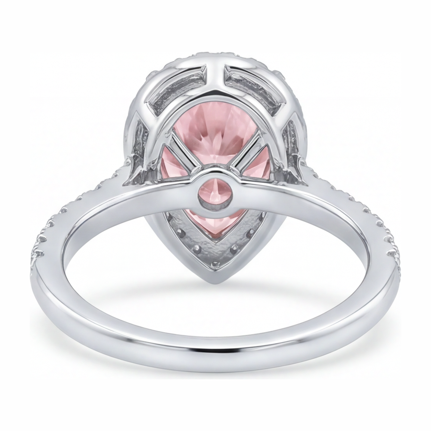 Verlobungsring mit rosa Diamant, 3,5 Karat, im Labor gezüchtet, Tropfenschliff, Halo, 14 Karat Weißgold