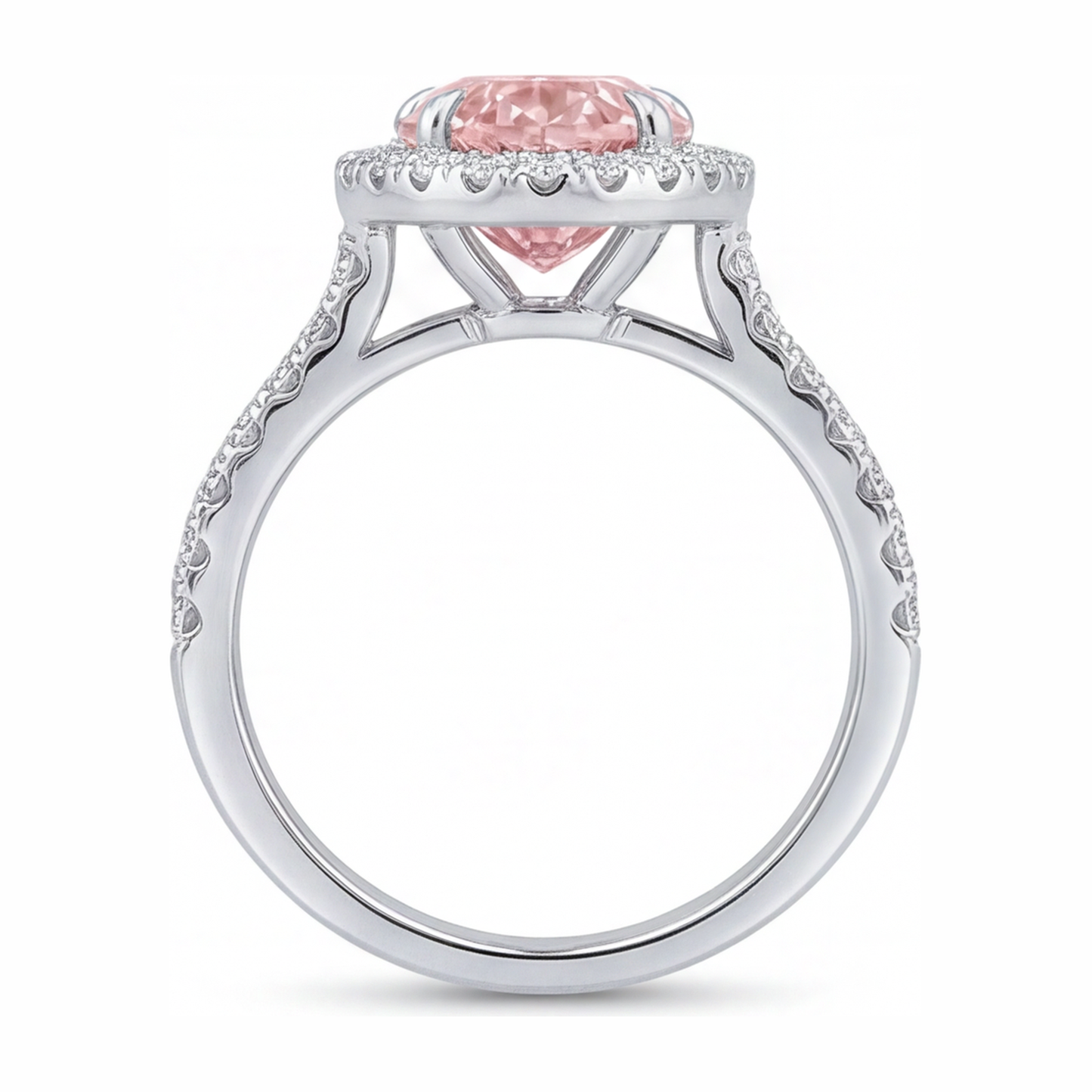 Verlobungsring mit rosa Diamant, 3,5 Karat, im Labor gezüchtet, Tropfenschliff, Halo, 14 Karat Weißgold