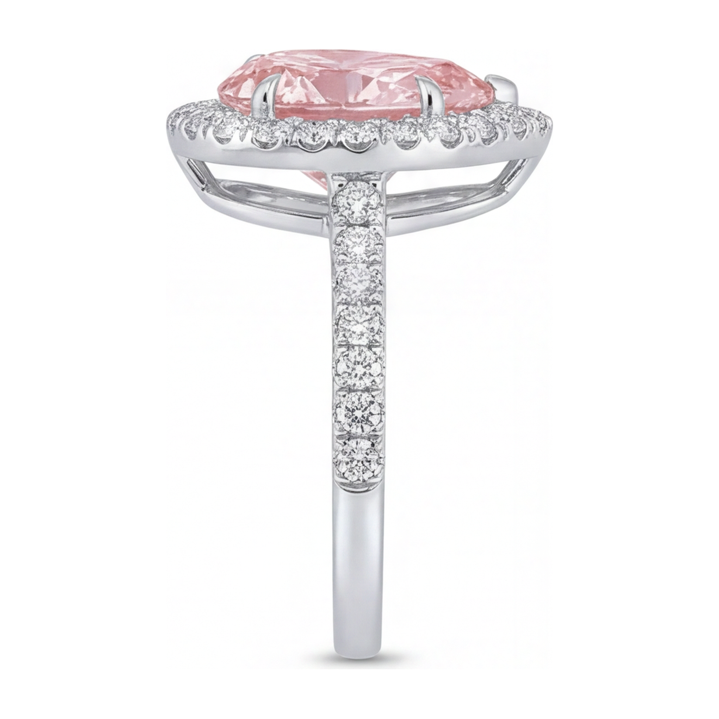 Verlobungsring mit rosa Diamant, 3,5 Karat, im Labor gezüchtet, Tropfenschliff, Halo, 14 Karat Weißgold