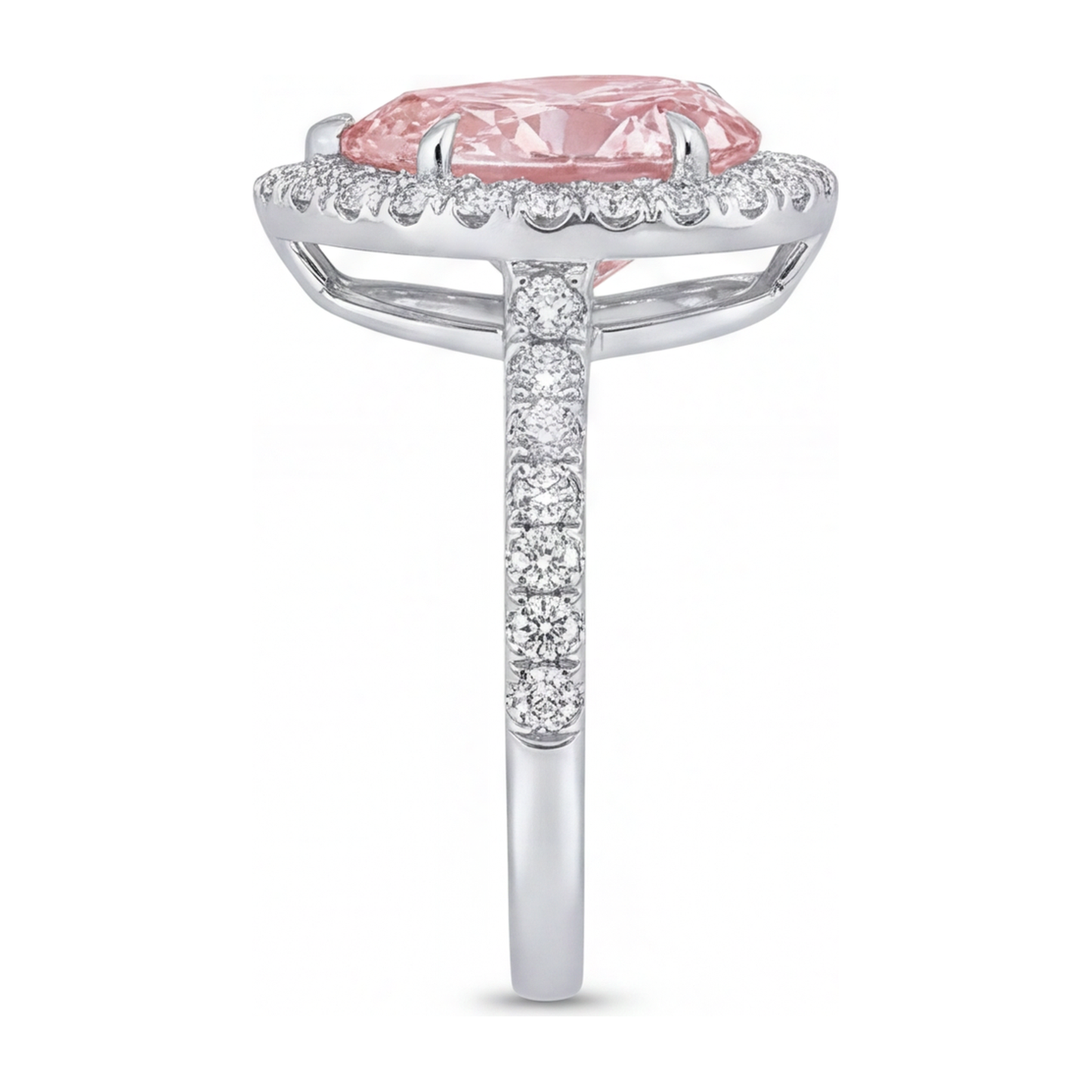 Verlobungsring mit rosa Diamant, 3,5 Karat, im Labor gezüchtet, Tropfenschliff, Halo, 14 Karat Weißgold