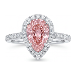 Verlobungsring mit rosa Diamant, 3,5 Karat, im Labor gezüchtet, Tropfenschliff, Halo, 14 Karat Weißgold