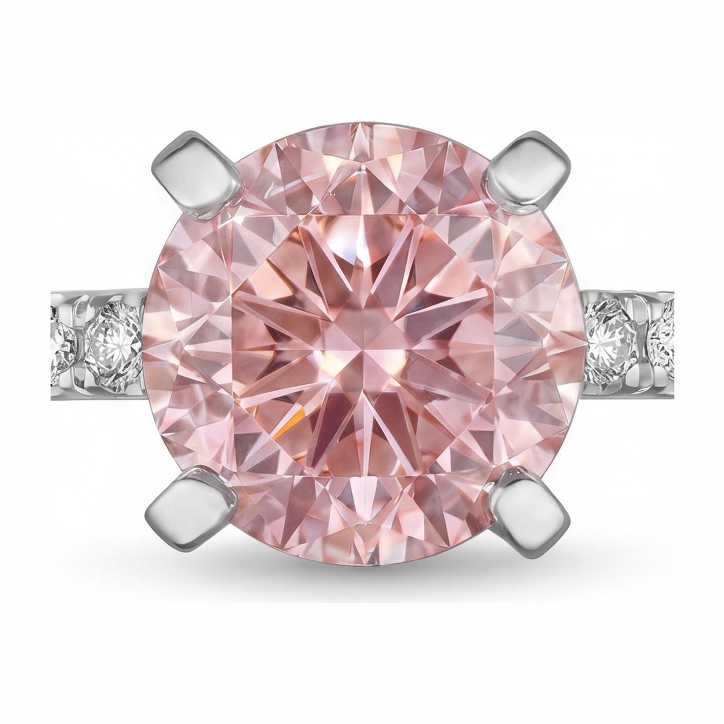 Rosa Diamantring, 3,5 Karat, im Labor gezüchtet, rund, Pavé, 14 Karat Weißgold