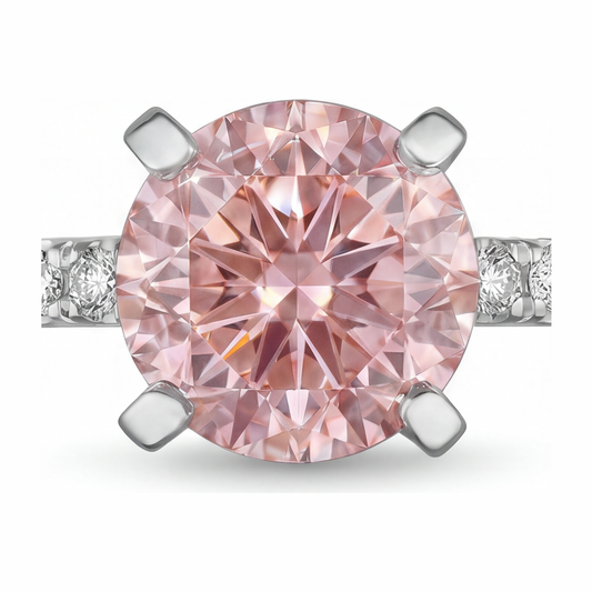 Rosa Diamantring, 3,5 Karat, im Labor gezüchtet, rund, Pavé, 14 Karat Weißgold