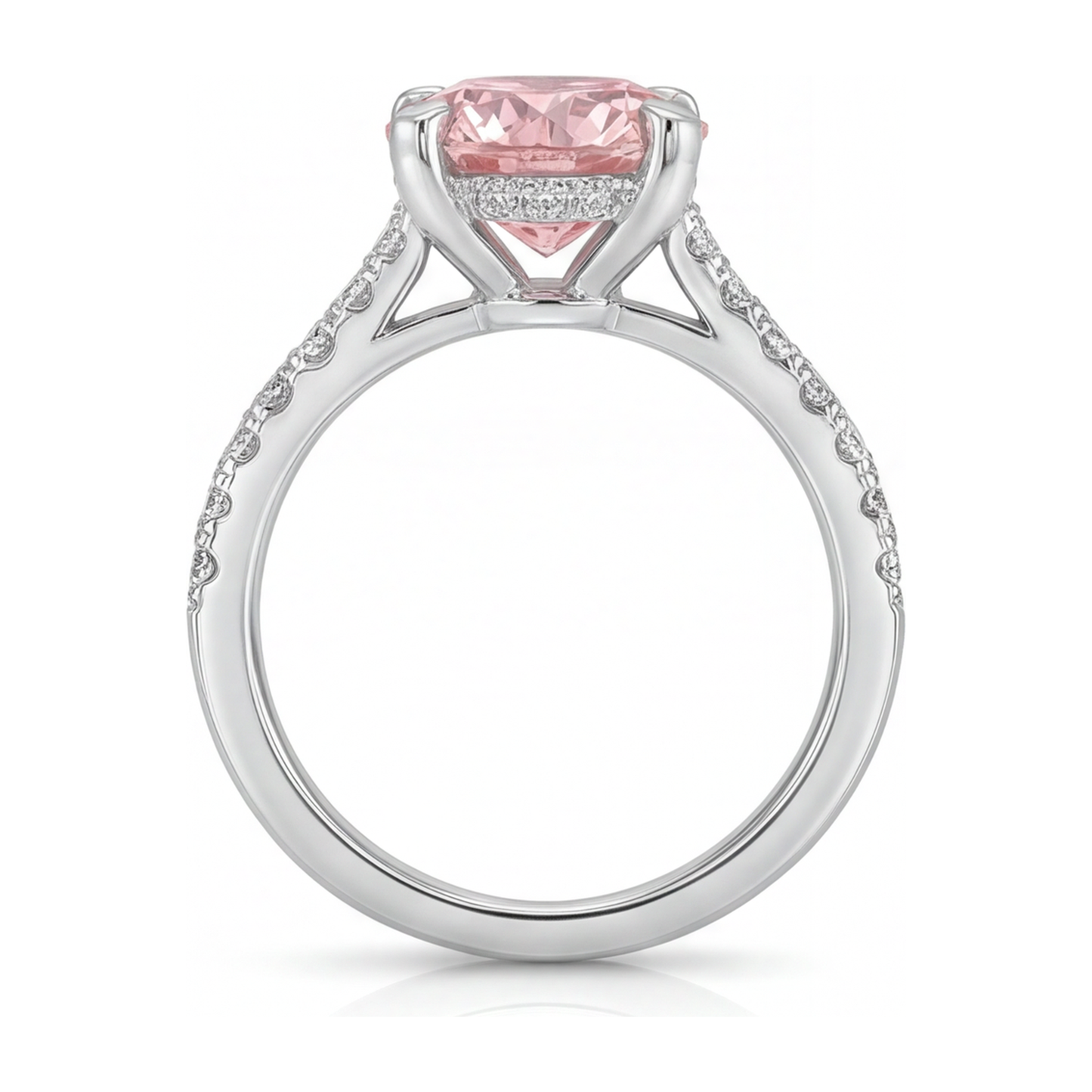 Rosa Diamantring, 3,5 Karat, im Labor gezüchtet, rund, Pavé, 14 Karat Weißgold
