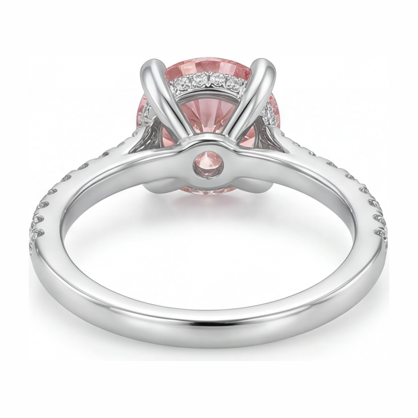 Rosa Diamantring, 3,5 Karat, im Labor gezüchtet, rund, Pavé, 14 Karat Weißgold