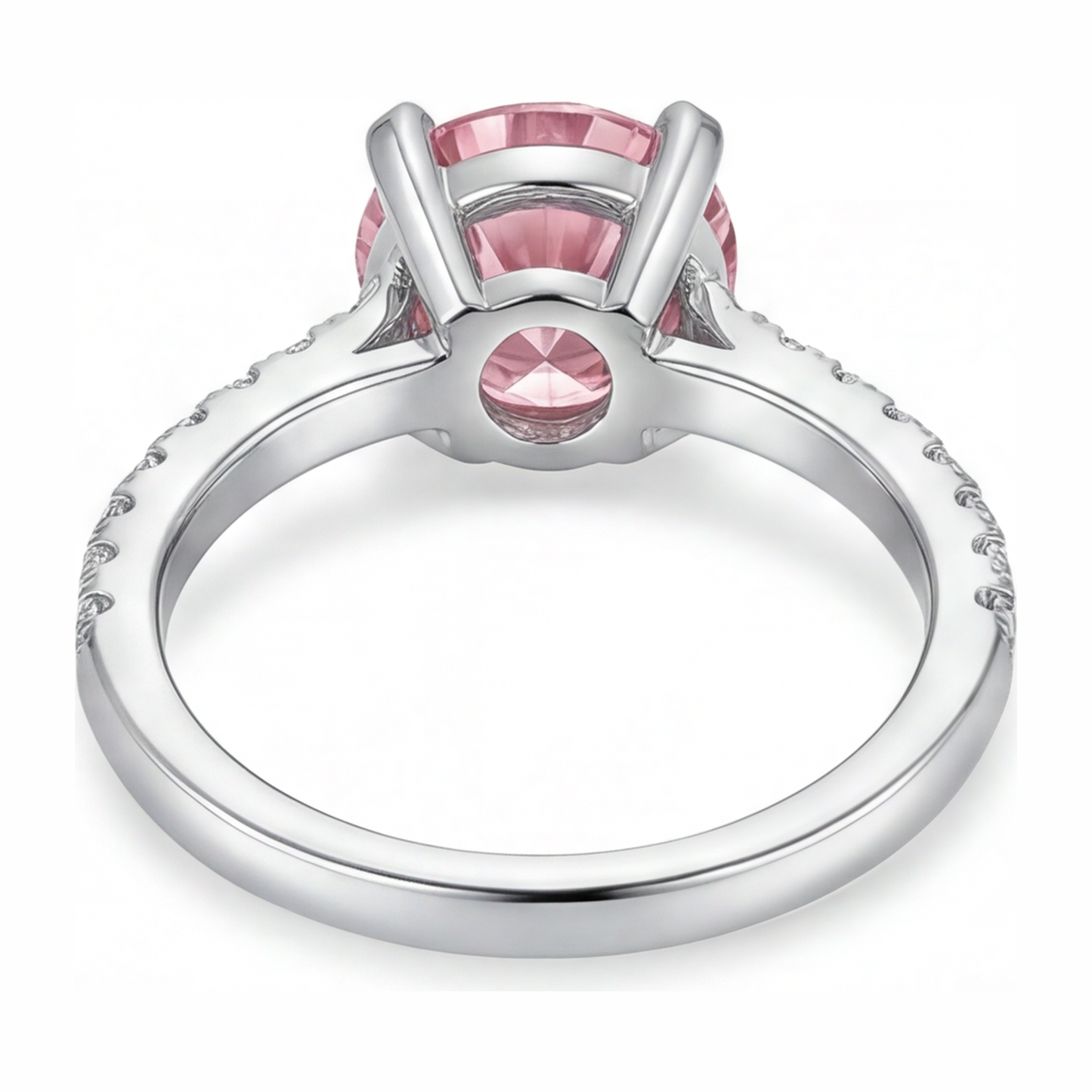 Verlobungsring mit rosa Diamant, 3,5 Karat, im Labor gezüchtet, rund, Pavé, Kathedralfassung, 14 Karat Weißgold