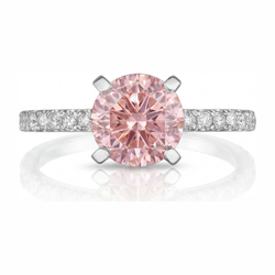 Rosa Diamantring, 3,5 Karat, im Labor gezüchtet, rund, Pavé, 14 Karat Weißgold