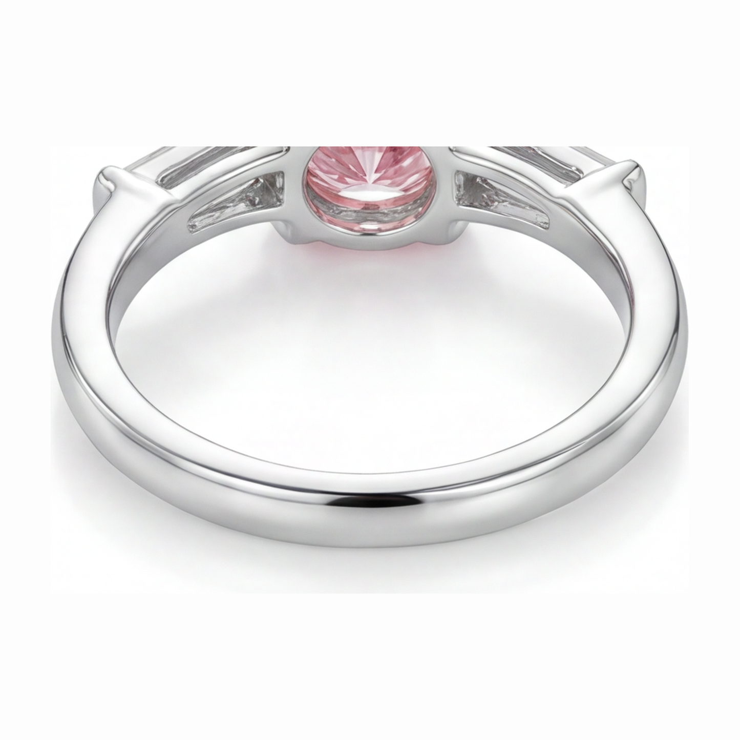 Ring mit pinkfarbenem Diamanten, 3,5 Karat, im Labor gezüchtet, rund, Dreistein, 14 Karat Weißgold