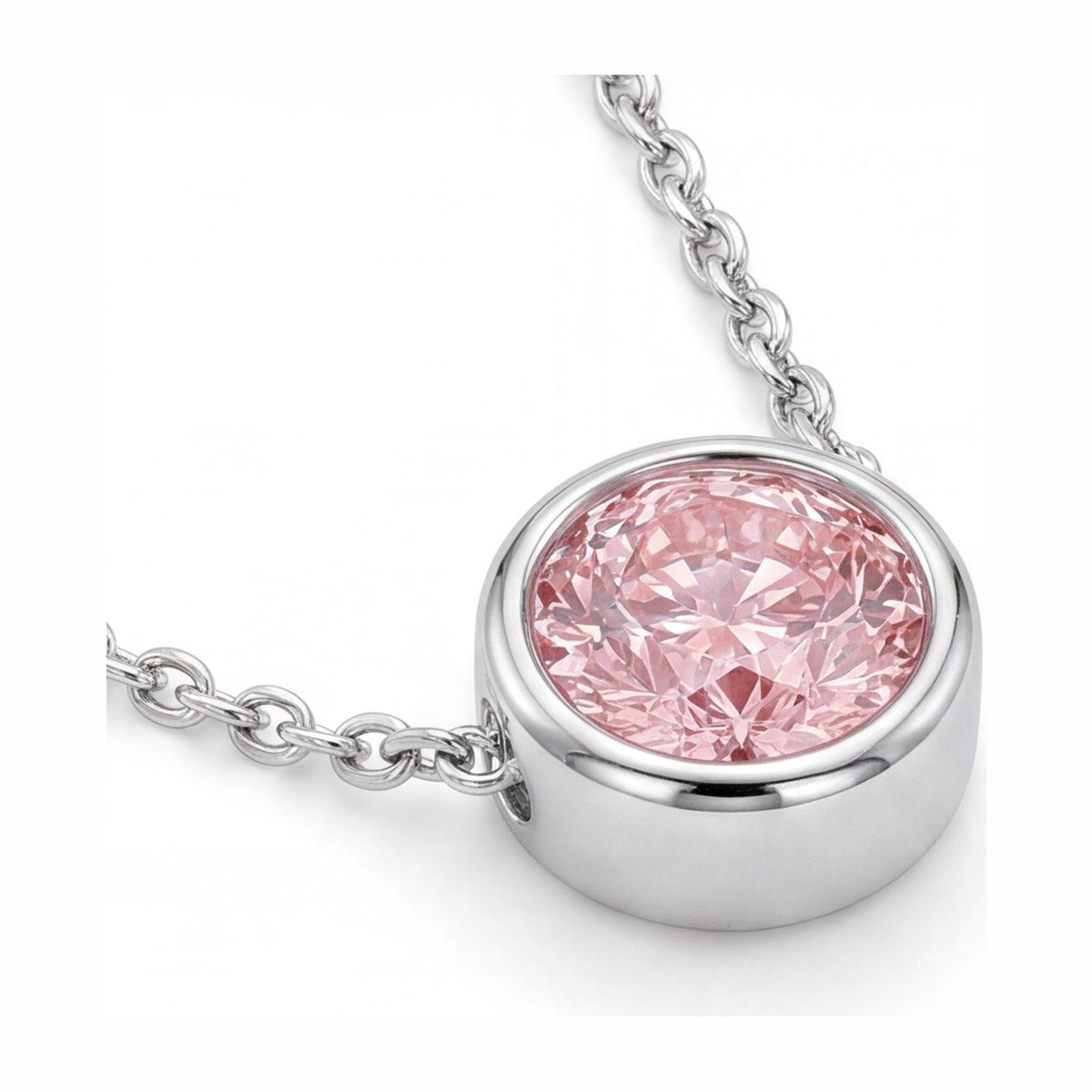 Halskette mit rosa Diamant, 3,5 Karat, im Labor gezüchtet, runder Lünette-Anhänger, 14 Karat Weißgold