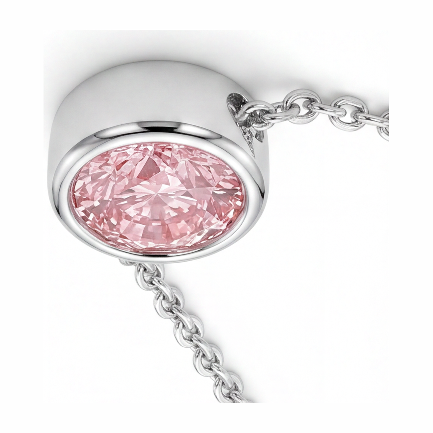 Halskette mit rosa Diamant, 3,5 Karat, im Labor gezüchtet, runder Lünette-Anhänger, 14 Karat Weißgold